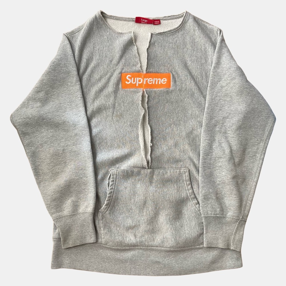 Supreme Custom Hoodie to Jacket Conversion Project Grey Orange Box Logo Large